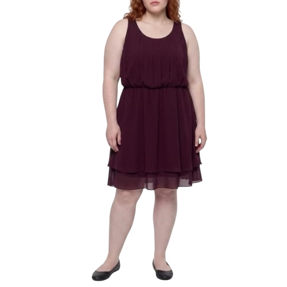 Reitmans Burgundy Pleated Sleeveless Tiered Cocktail Dress XL Wine Red Maroon